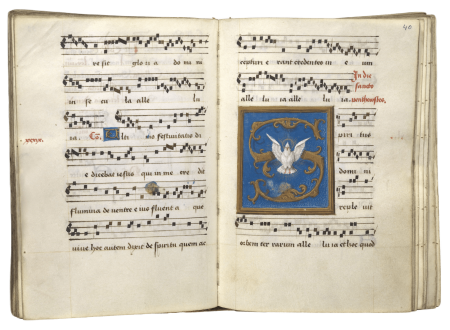 In beeld: Manuscript Antifonarium (zomerdeel), Johannes Van Vreckem, collectie van Grootseminarie Brugge, www.artinflanders.be, foto door Hugo Maertens, CC BY-NC-ND-4.0.